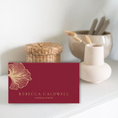 Carte De Visite Élégant Ruby Rouge Floral QR Code