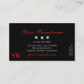 Carte De Visite Élégant Ruby Rouge Noir Étincelant Diamants Initia (Dos)