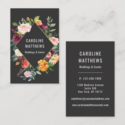 Carte De Visite Elégant Rustique aquarelle Floral (Devant / Derrière)