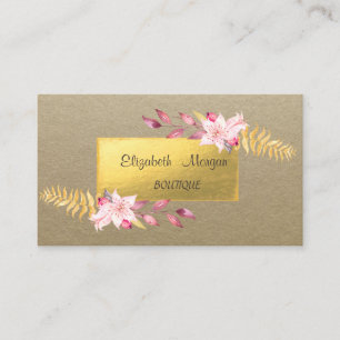 Carte De Visite Élégant Rustique, Kraft, Or, Fleurs