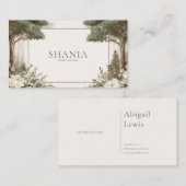 Carte De Visite Elegant Sage Forest Gold Frame White Floral (Devant / Derrière)