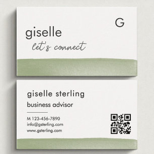 Carte De Visite Elégant Sage Green Aquarelle QR Code