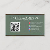 Carte De Visite Elegant Sage Green Black Gold Professional QR Code (Dos)