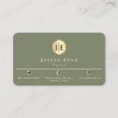 Carte De Visite Elegant Sage Green Gold Shiny Circle Monogram (Devant)
