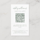 Carte De Visite Élégant Sage Green Monogramme QR Code Floral Crest (Dos)