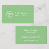 Carte De Visite Élégant Sage Green Script Monogramme professionnel (Devant / Derrière)