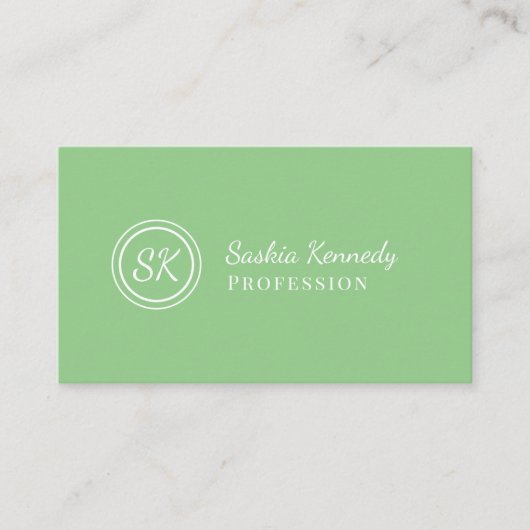 Carte De Visite Élégant Sage Green Script Monogramme professionnel (Devant)