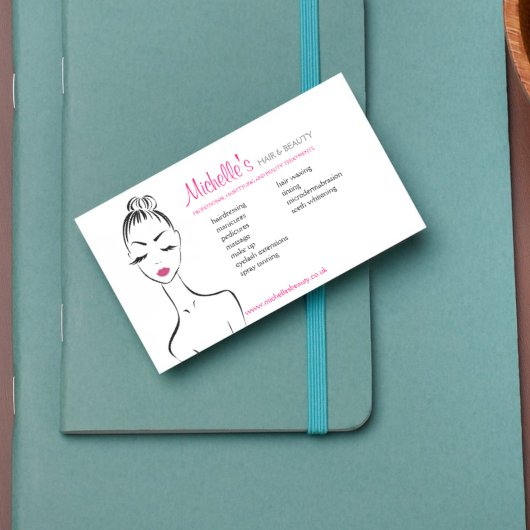 Carte De Visite Élégant salon de beauté noir blanc rose jolie fill