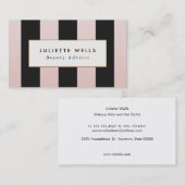 Carte De Visite Élégant salon de beauté rose et noir rayé (Devant / Derrière)