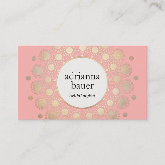 Carte De Visite Elégant salon de beauté rose Mandala Gold (Devant)