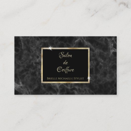 Carte De Visite Elégant salon de coiffure en marbre noir or (Devant)