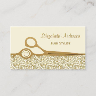 Carte De Visite Elégant salon de coiffure Gold et Ivory Paisley