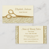 Carte De Visite Elégant salon de coiffure Gold et Ivory Paisley (Devant / Derrière)