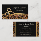 Carte De Visite Elégant salon de coiffure Léopard Noir et Or (Devant / Derrière)