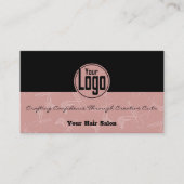 Carte De Visite Élégant salon de coiffure noir et rose Logo person (Devant)