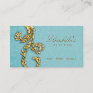 Carte De Visite Elégant Salon Spa Floral Gold Leaf Bleu
