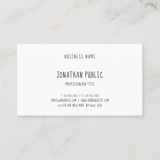 Carte De Visite Elégant Script à main Design Moderne Cute Plain (Devant)