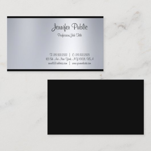Carte De Visite Élégant Script à main libre Silver Look Sleek Glam (Devant / Derrière)