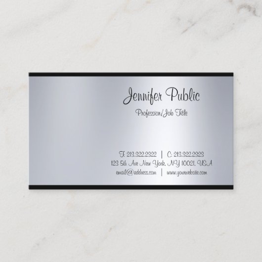 Carte De Visite Élégant Script à main libre Silver Look Sleek Glam (Devant)