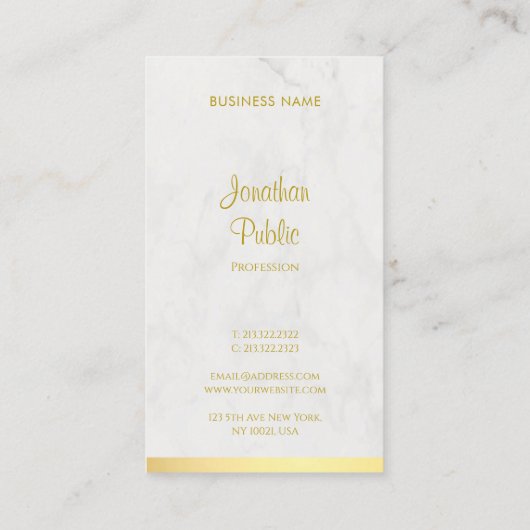Carte De Visite Élégant Script à main Nom Marbre Or Moderne (Dos)