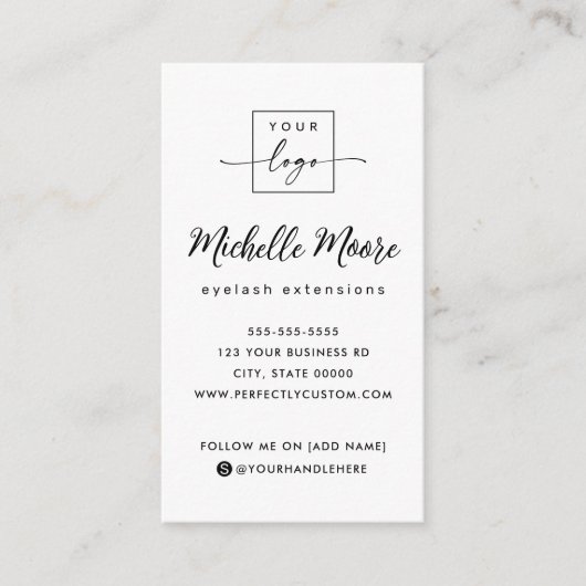 Carte De Visite Élégant script blanc logo vertical personnalisé (Devant)