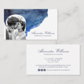 Carte De Visite Élégant Script Blue Watercolor Photo Professionnel (Devant / Derrière)