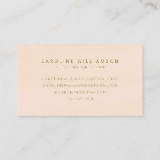 Carte De Visite Élégant Script Blush Peach et Gold Personnalisé (Dos)
