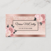 Carte De Visite Élégant Script Blush Rose Floral & Foil Parties sc (Devant)