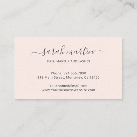 Carte De Visite Élégant Script Blush Rose Lash Lashes (Dos)