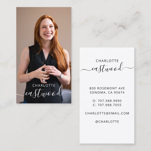 Carte De Visite Élégant Script Calligraphie Monogramme Logo & Phot (Devant / Derrière)