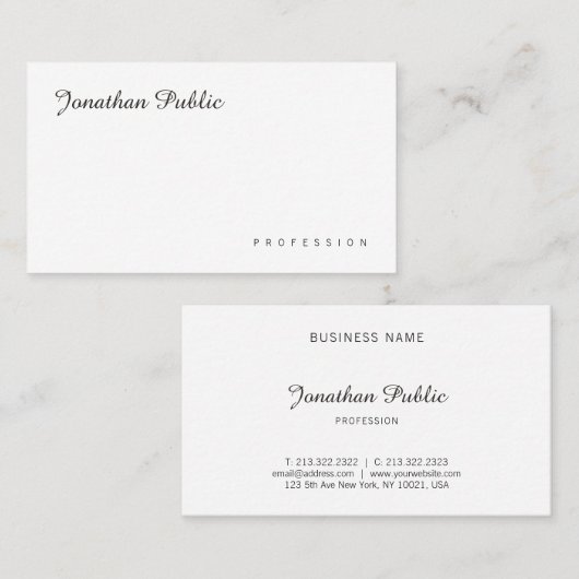 Carte De Visite Élégant Script calligraphié Simple Modèle moderne (Devant / Derrière)