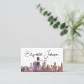 Carte De Visite Élégant Script Chic Toits de Chicago (Debout devant)
