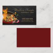 Carte De Visite Élégant Script Cuisine Pan Personnel Chef Restaura (Devant / Derrière)