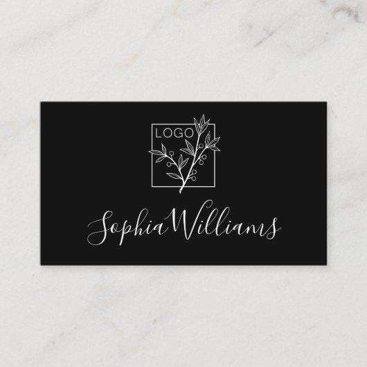 Carte De Visite Elegant Script Custom Logo Modern Black (Devant)