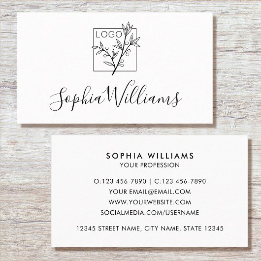 Carte De Visite Elegant Script Custom Logo Modern White