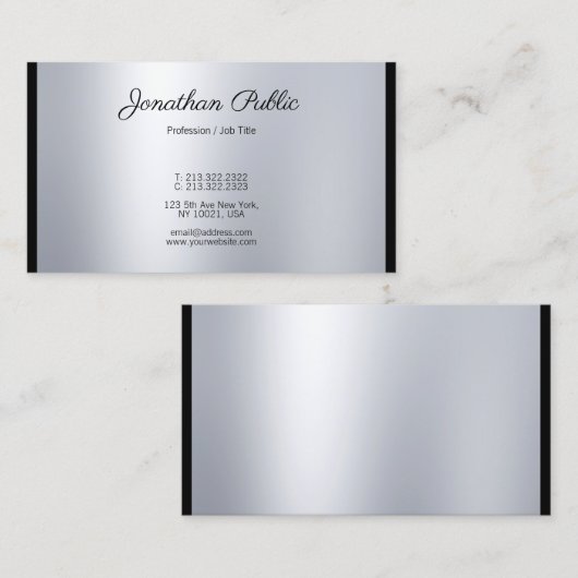 Carte De Visite Élégant script de calligraphie moderne argent grac (Devant / Derrière)