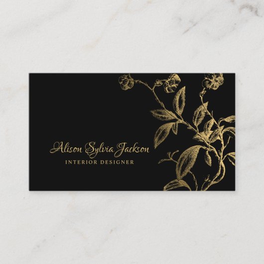 Carte De Visite Élégant script de calligraphie noir or luxe (Devant)