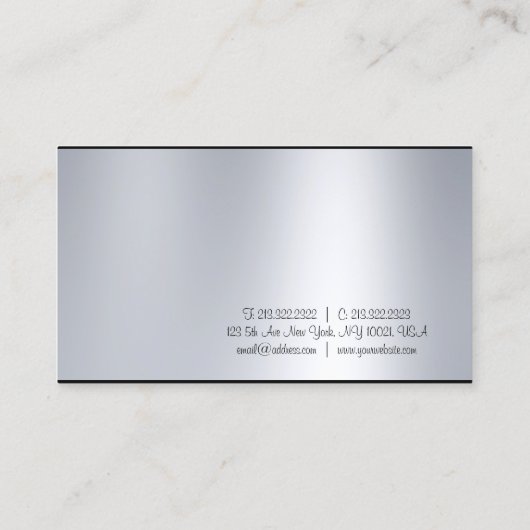 Carte De Visite Élégant script de calligraphie Silver Look Glam Pl (Dos)