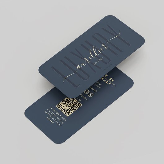 Carte De Visite Élégant Script de luxe Monogramme Bleu foncé Moder