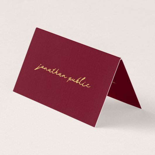 Carte De Visite Élégant script de typographie Modèle rouge or plié (Devant)