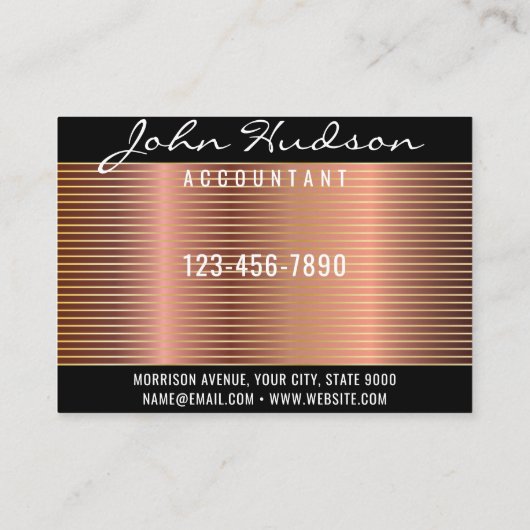 Carte De Visite Élégant script en cuivre Design moderne 3.5x2.5 (Dos)
