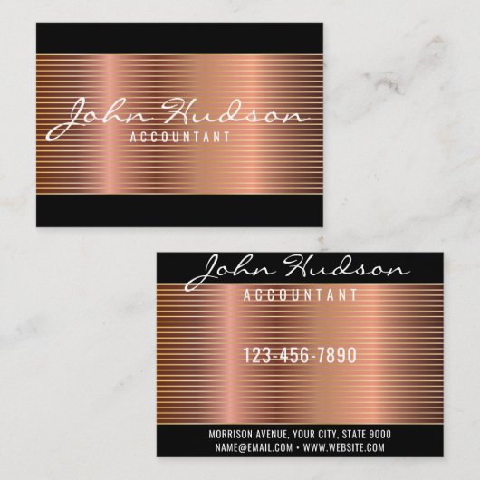 Carte De Visite Élégant script en cuivre Design moderne 3.5x2.5 (Devant / Derrière)