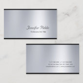 Carte De Visite Élégant Script Glamor Argent Moderne Plaine Luxe (Devant / Derrière)