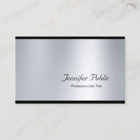 Carte De Visite Élégant Script Glamor Silver Moderne Plaine Luxe (Devant)