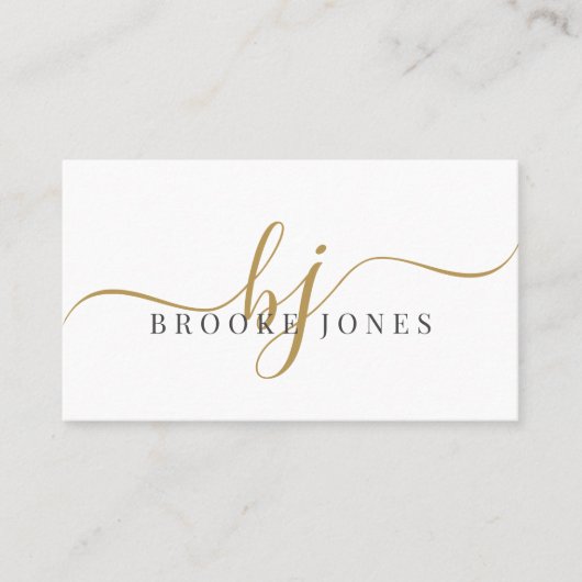 Carte De Visite Élégant Script Gold Monogramme Initiales Nom (Devant)