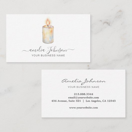 Carte De Visite Elegant Script Handmade Candle Logo Artisan Small  (Devant / Derrière)