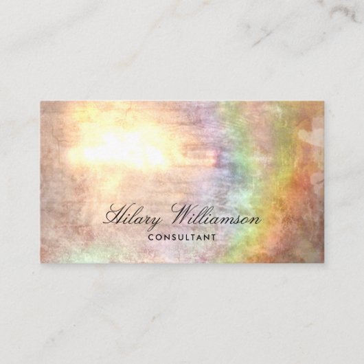 Carte De Visite Élégant Script Holographe Beige Grunge Texture. (Devant)