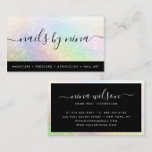 Carte De Visite Élégant script holographique en arc-en-ciel noir p (Devant / Derrière)