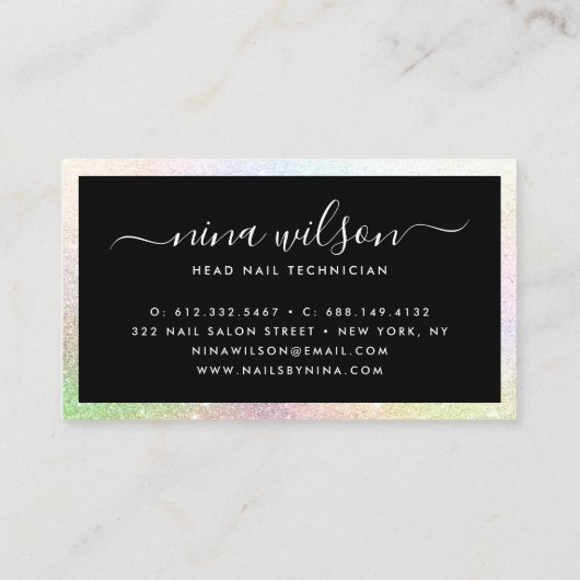Carte De Visite Élégant script holographique en arc-en-ciel noir p (Dos)