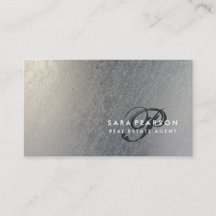 Carte De Visite Élégant Script immobilier Monogramme ArgentTexture